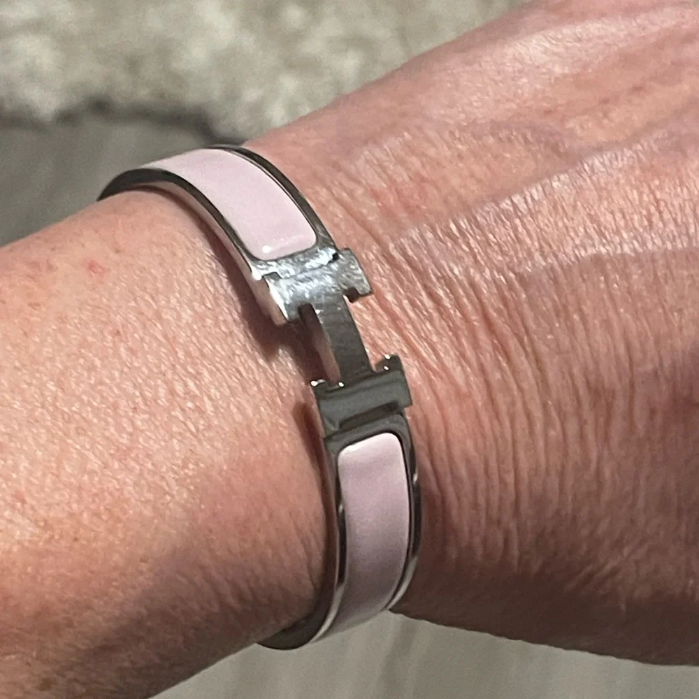 Hermès Clic Clac H Bracelet PM Pink Palladium Enamel Narrow Bangle - Picture 6 of 8